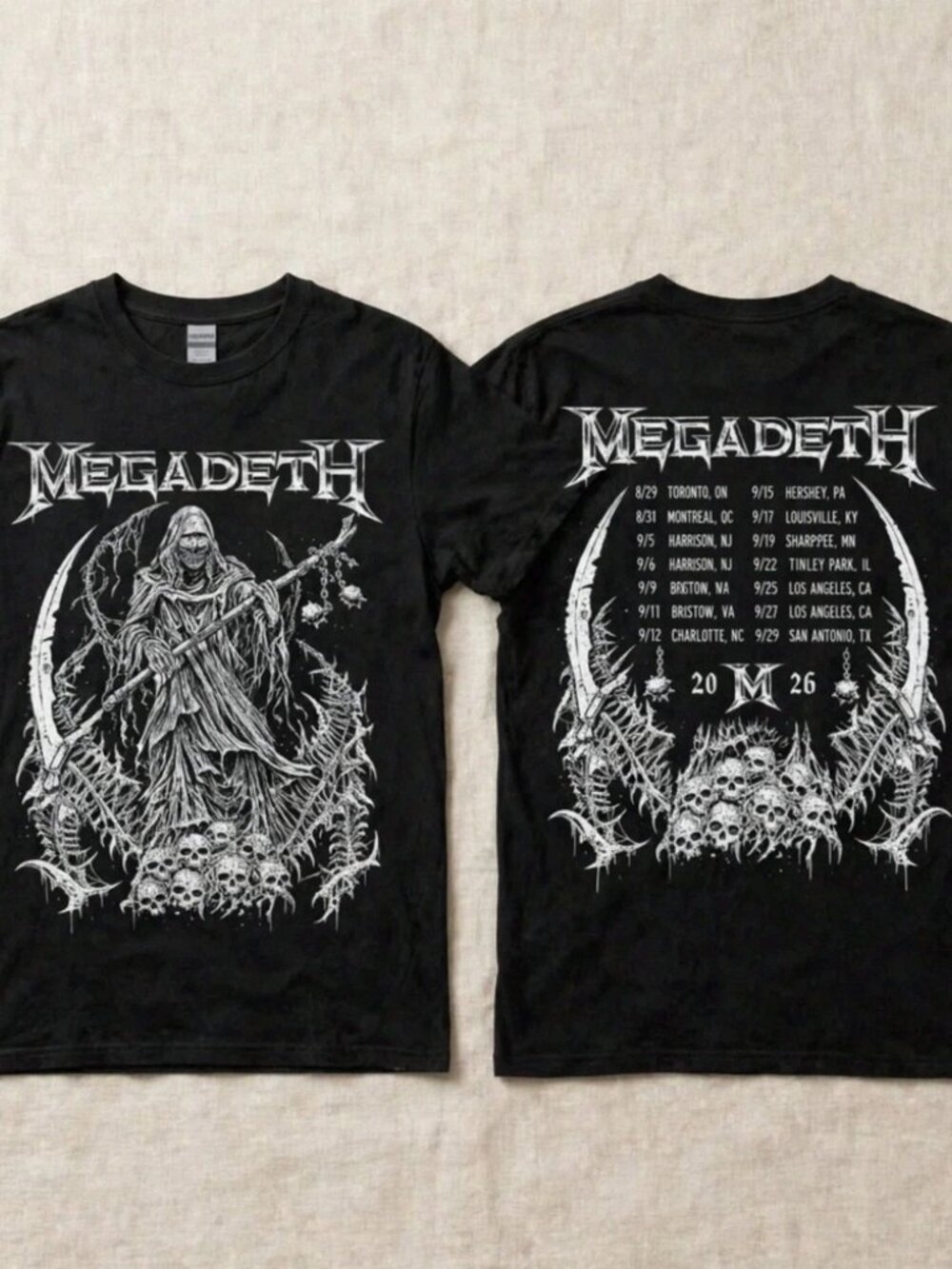 Megadeth World Tour 2026 Grim Reaper Black Graphic Reprint T-Shirt S-4XL